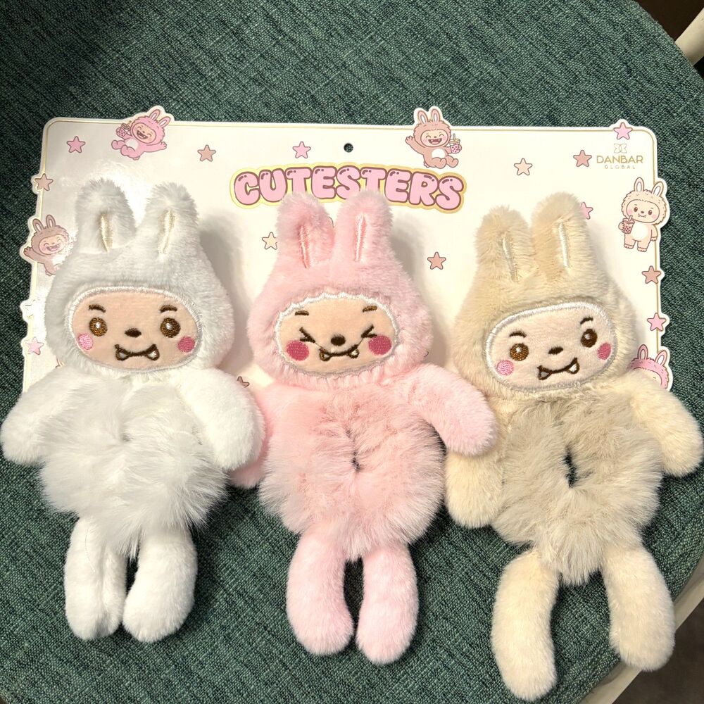 CUTESTERS Plush Monster Character Set Of 3 Kawaii Hair Scrunchie Hair Ties